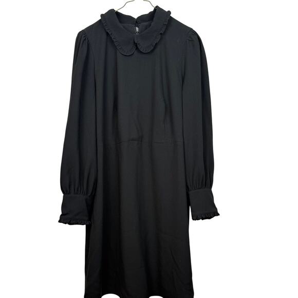 J.Crew Black Ruffle Collar Shift Dress Size 16 Long Sleeve Mod Minimalist - Picture 1 of 9